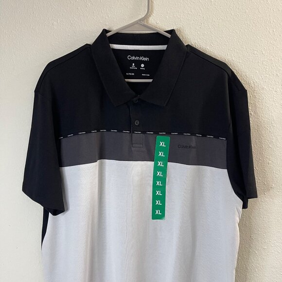 Calvin Klein Mens Polo Shirt XL White & Black Quick Dry Moisture-Wicking - Picture 3 of 11